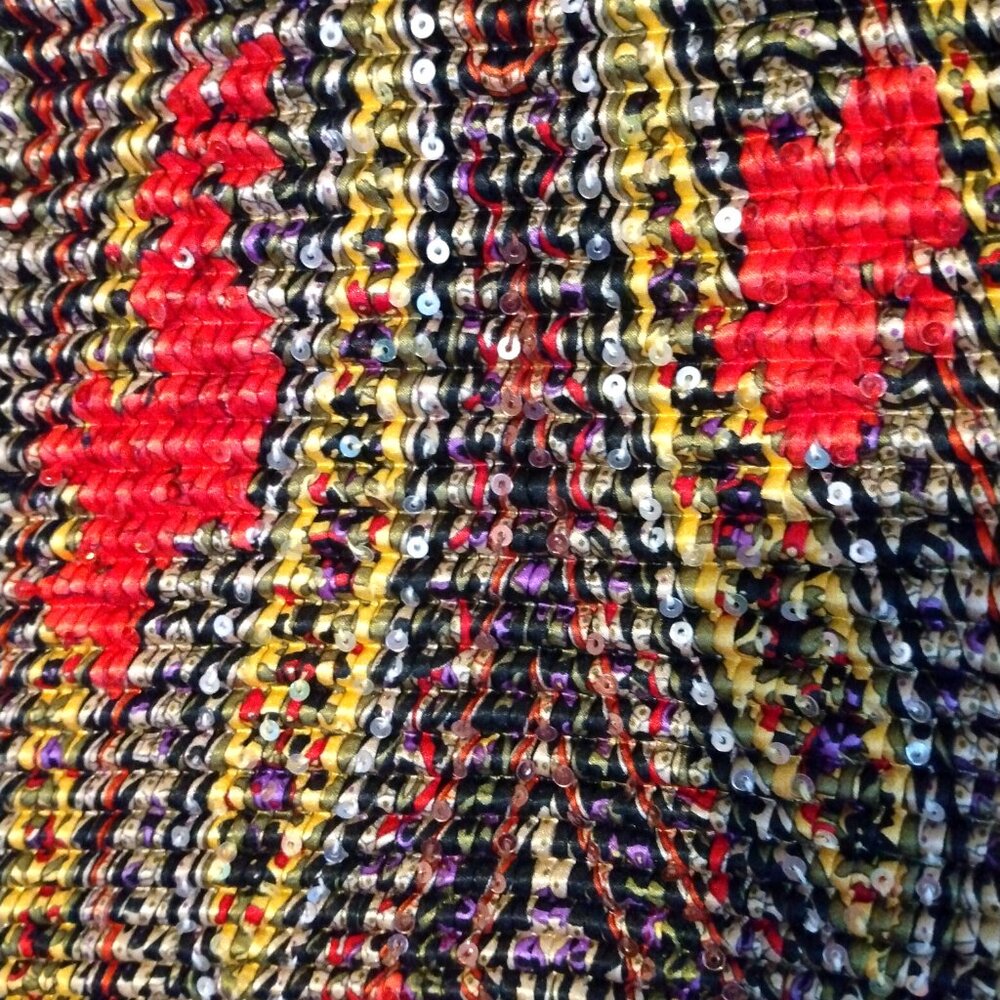 Sequin Crinkle Stretch Shirt Top L Disco Revival Y2K Glam Red Floral Festival - Picture 4 of 6